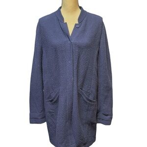 Eileen Fisher Navy Blue Textured Button Up Cardigan Jacket Women's Large